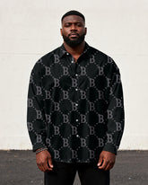Big & Tall Men's Business Style Letter Stitching Line Printed Long Sleeve Shirt